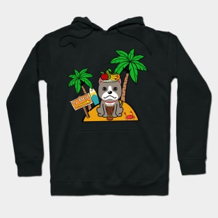 Cute Grey Dog on a tropical island Hoodie